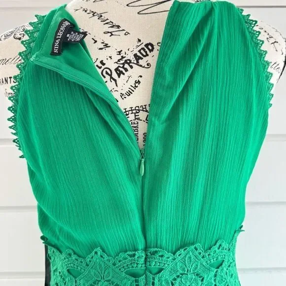 Nina Leonard Women’s Sleeveless Lace Trim Maxi Dress Bright Green Medium NWT - Picture 6 of 10